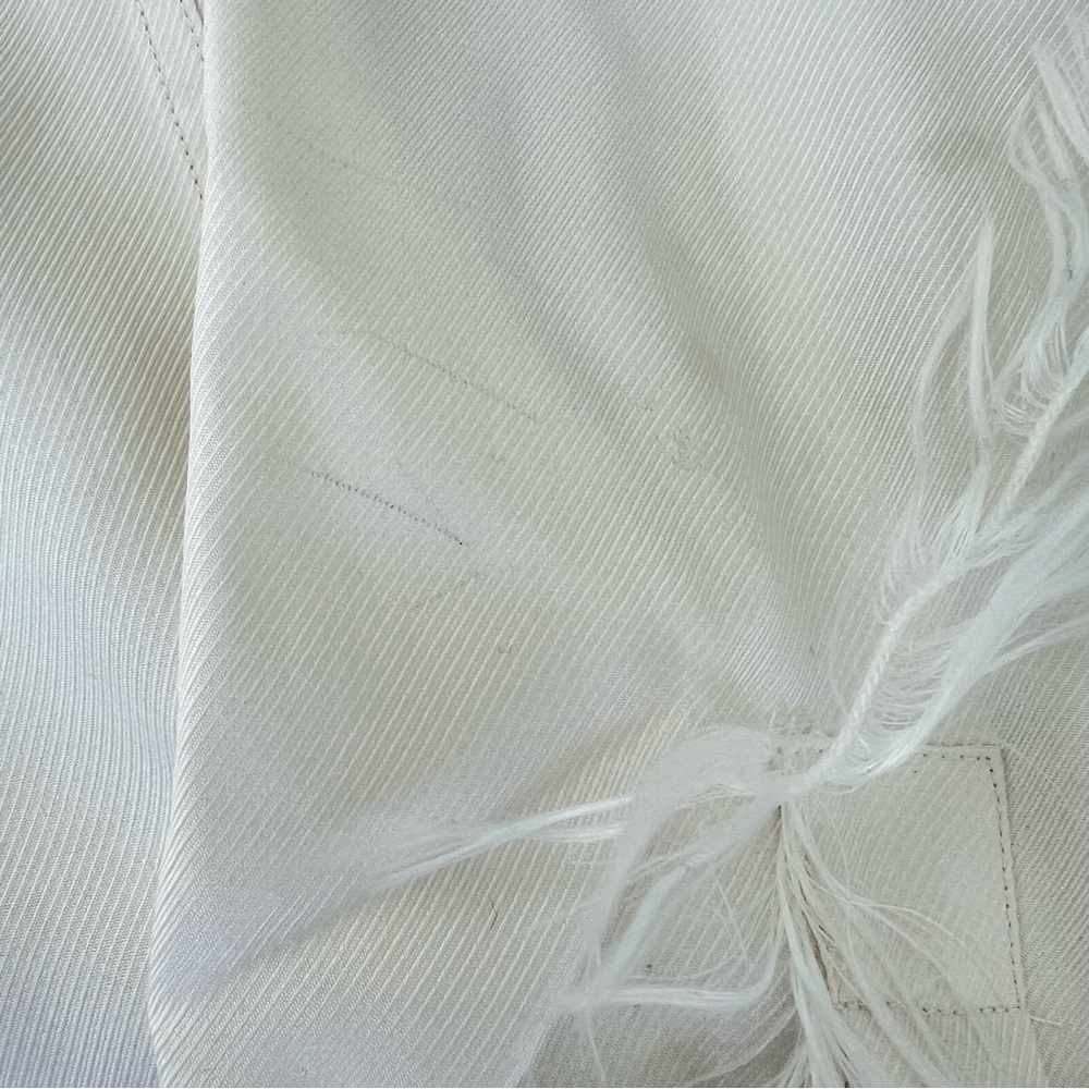 HELMUT LANG Twill Silk Feather Trim Ecru / White Fringe Long Sleeve Blouse Sz XS - Picture 15 of 16